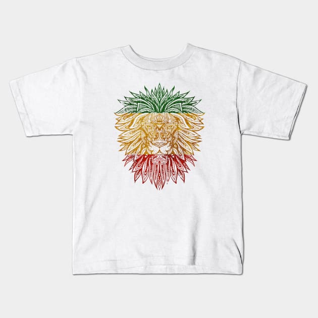 Mandala Rasta Lion Reggae Music Design Kids T-Shirt by UNDERGROUNDROOTS